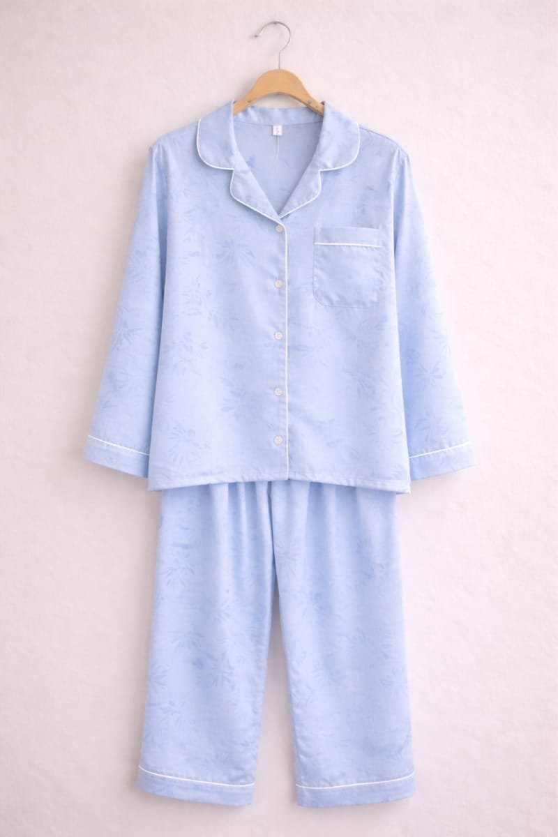 Jacquard Silk Long-Sleeve Pajama Set – Free Size - Image 2