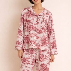 Jacquard Silk Long-Sleeve Pajama Set – Free Size