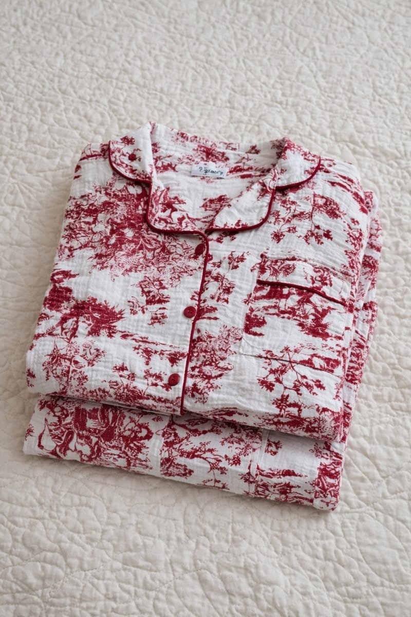 Jacquard Silk Long-Sleeve Pajama Set – Free Size - Image 2