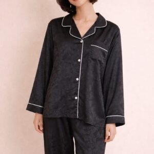 Jacquard Silk Long-Sleeve Pajama Set – Free Size