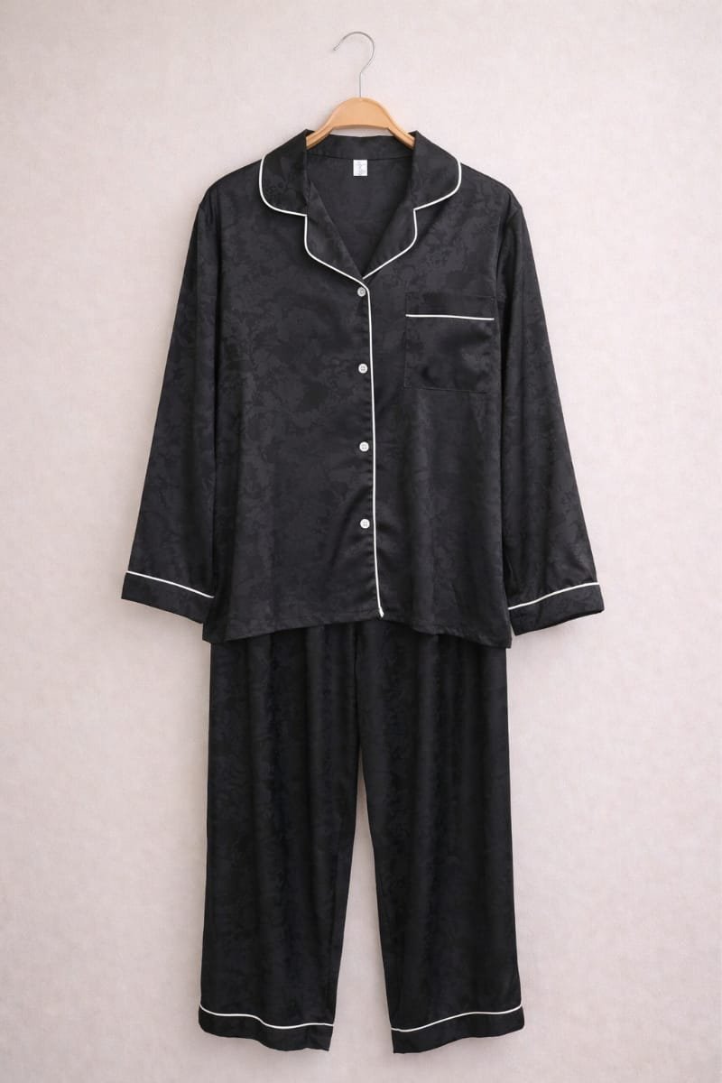 Jacquard Silk Long-Sleeve Pajama Set – Free Size - Image 2