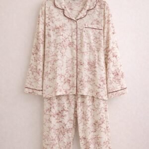 Jacquard Silk Long-Sleeve Pajama Set – Free Size