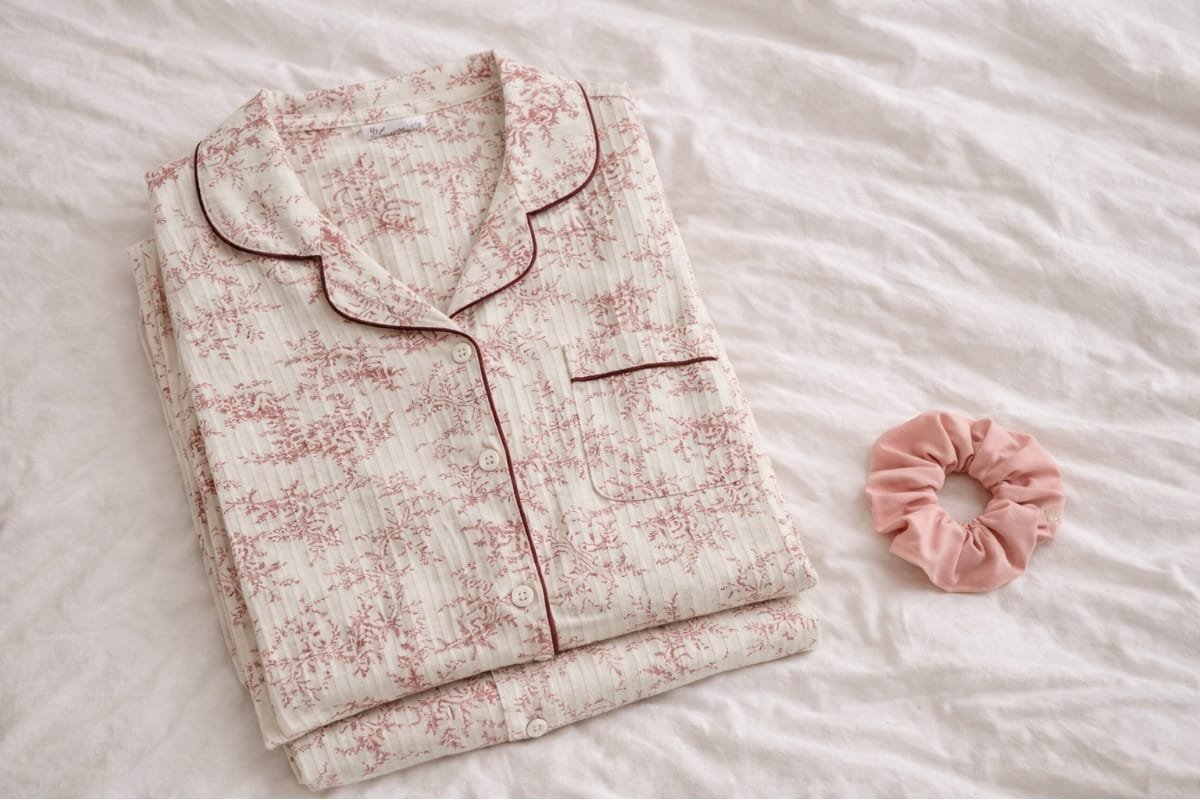 Jacquard Silk Long-Sleeve Pajama Set – Free Size - Image 2